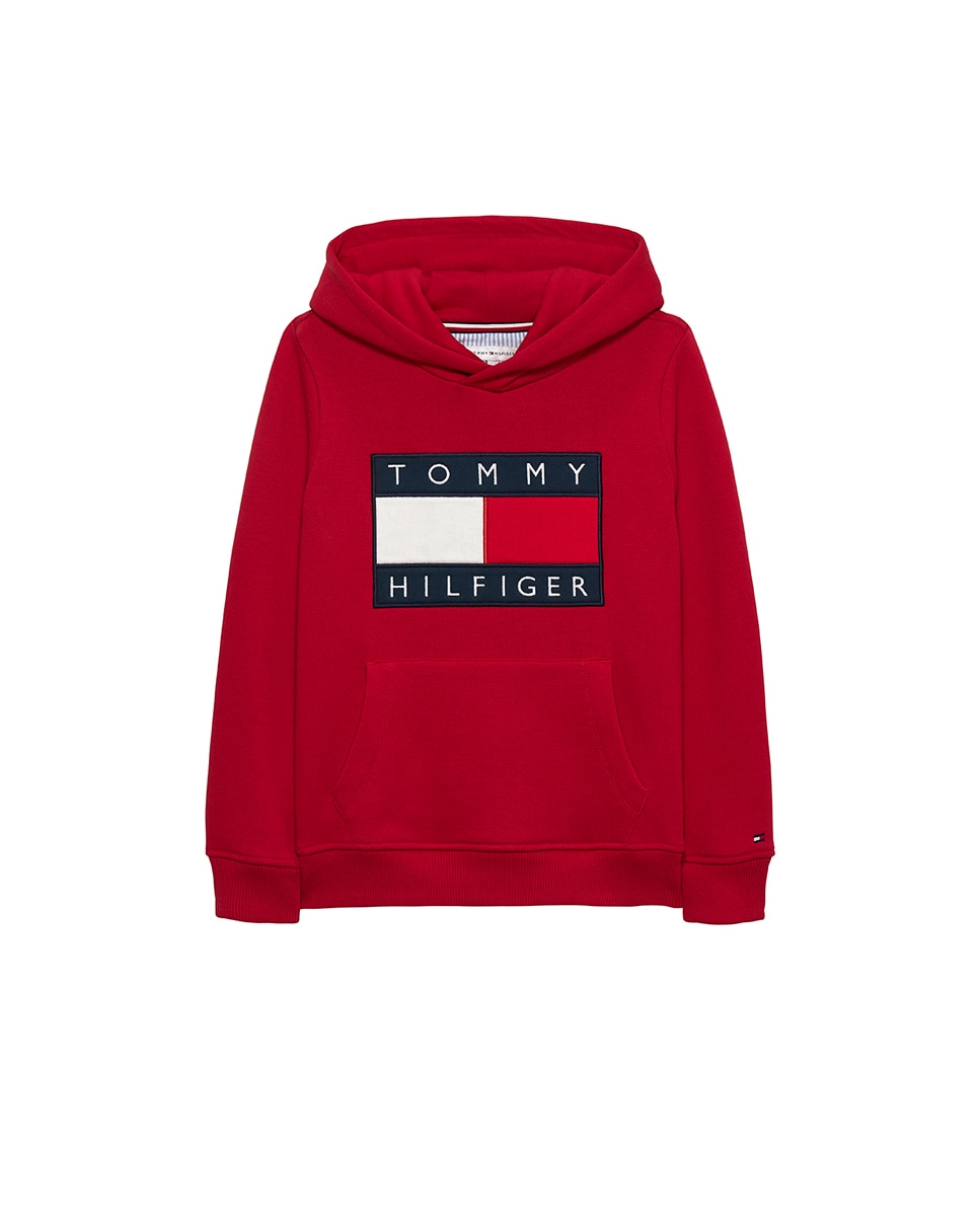Sweatshirt de Bebé com Capuz e Logótipo de Bandeira Tommy Hilfiger Vermelho-1