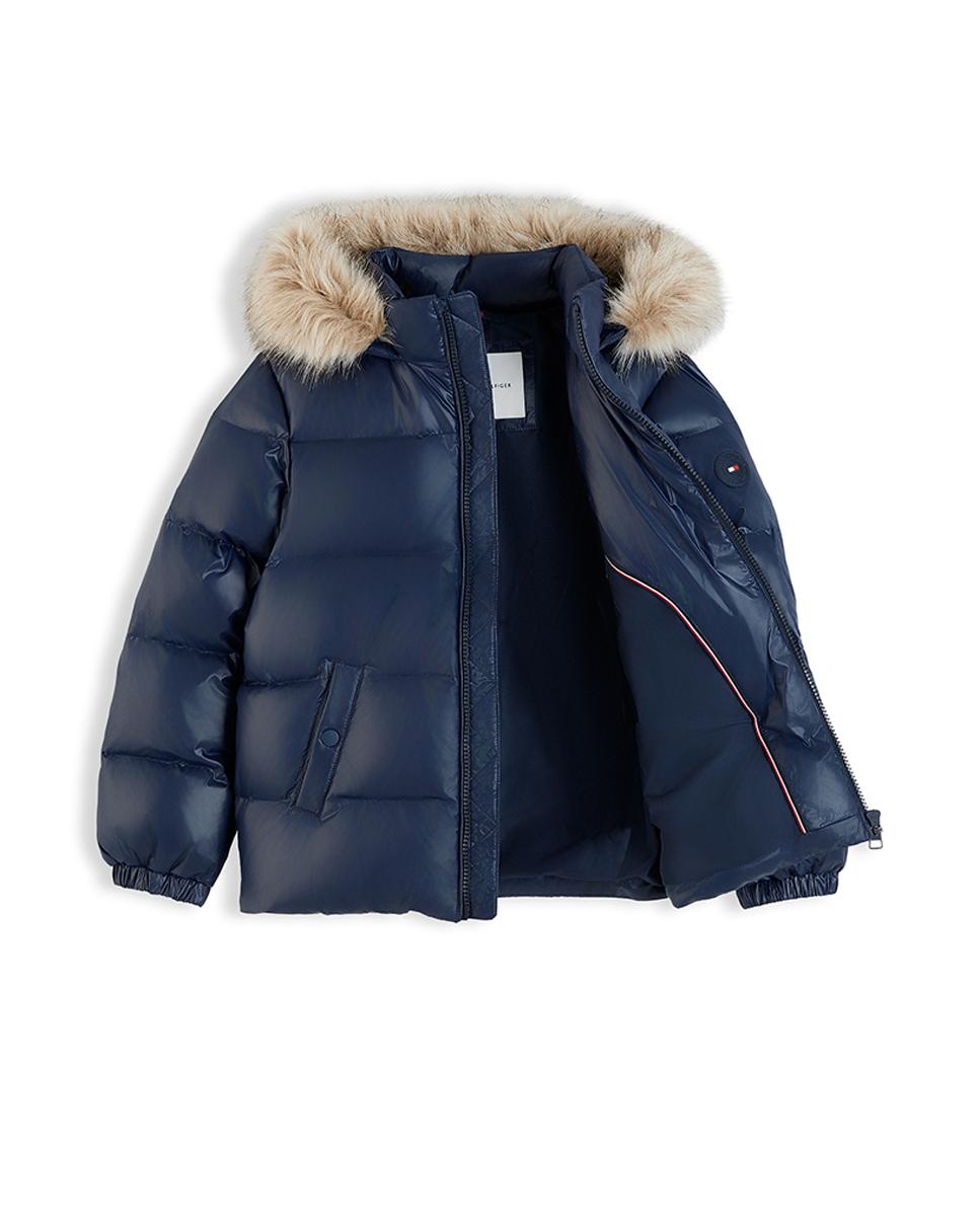 Imagen 3 de Plumífero de niña con capucha y pelo - Tommy Hilfiger - Azul Azul