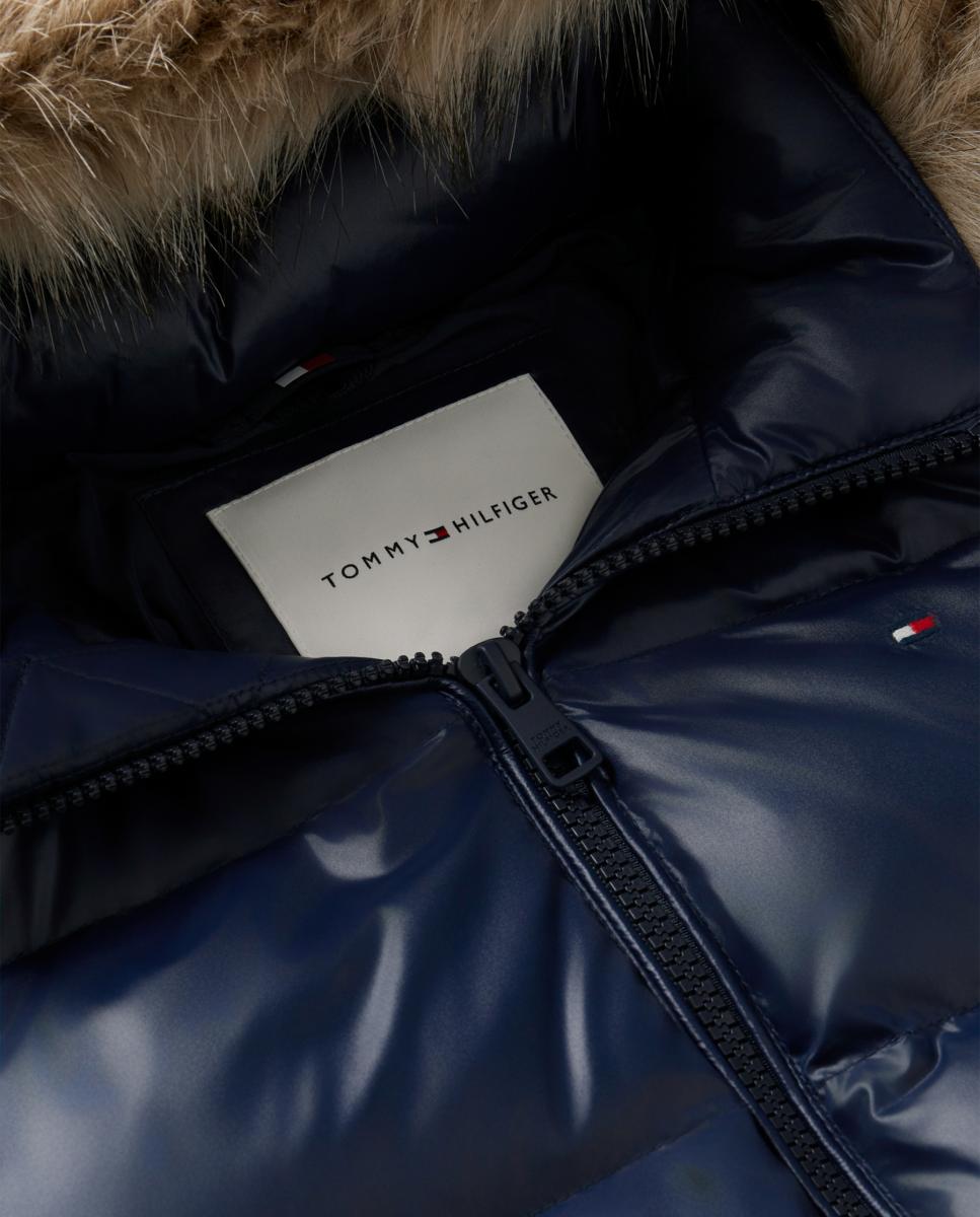 Imagen 4 de Plumífero de niña con capucha y pelo - Tommy Hilfiger - Azul Azul