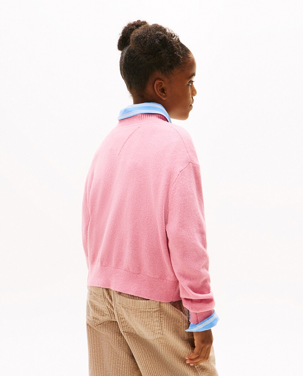 Camisola de Malha com Logótipo da Marca e Decote Redondo Rosa-2