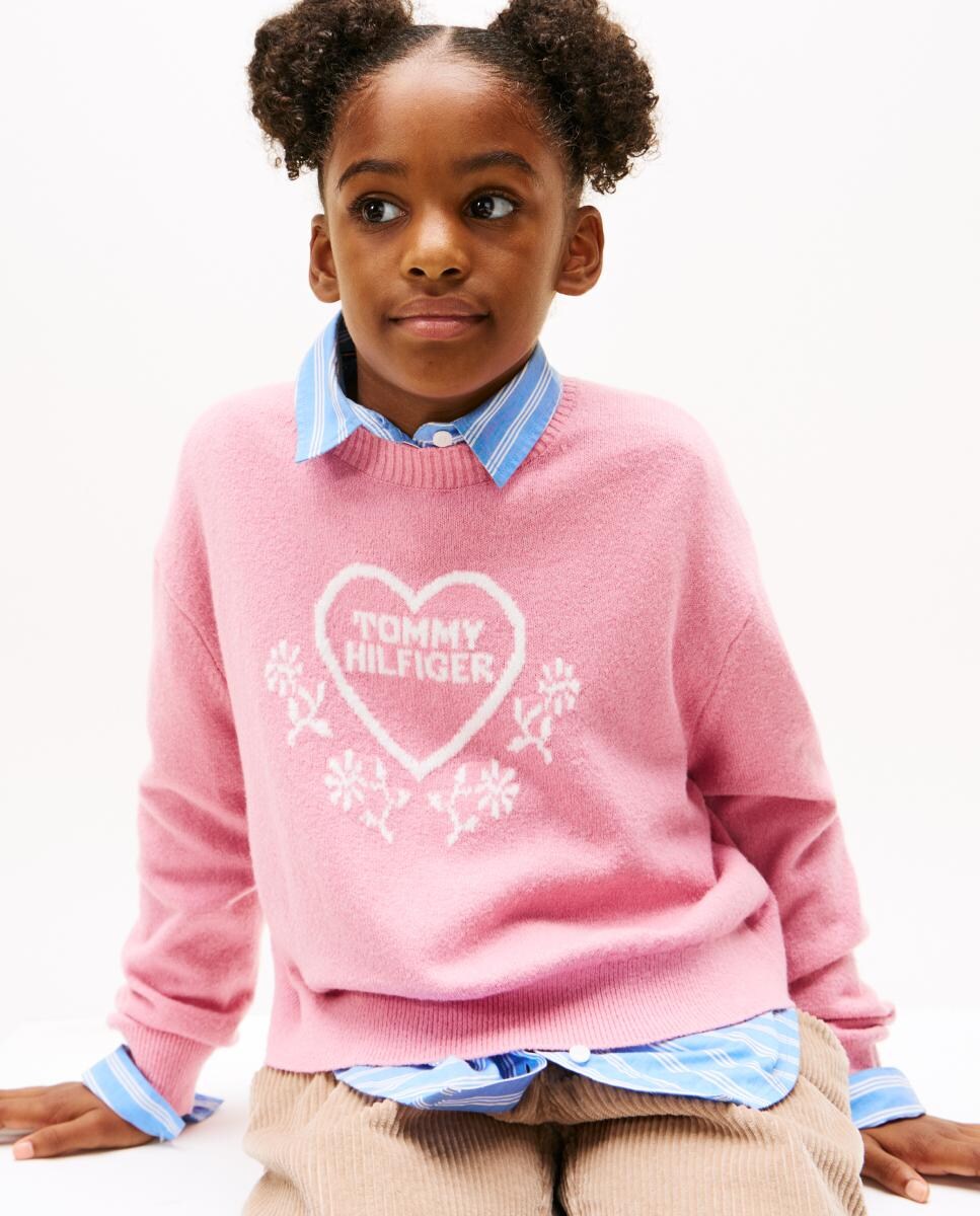 Camisola de Malha com Logótipo da Marca e Decote Redondo Rosa-3