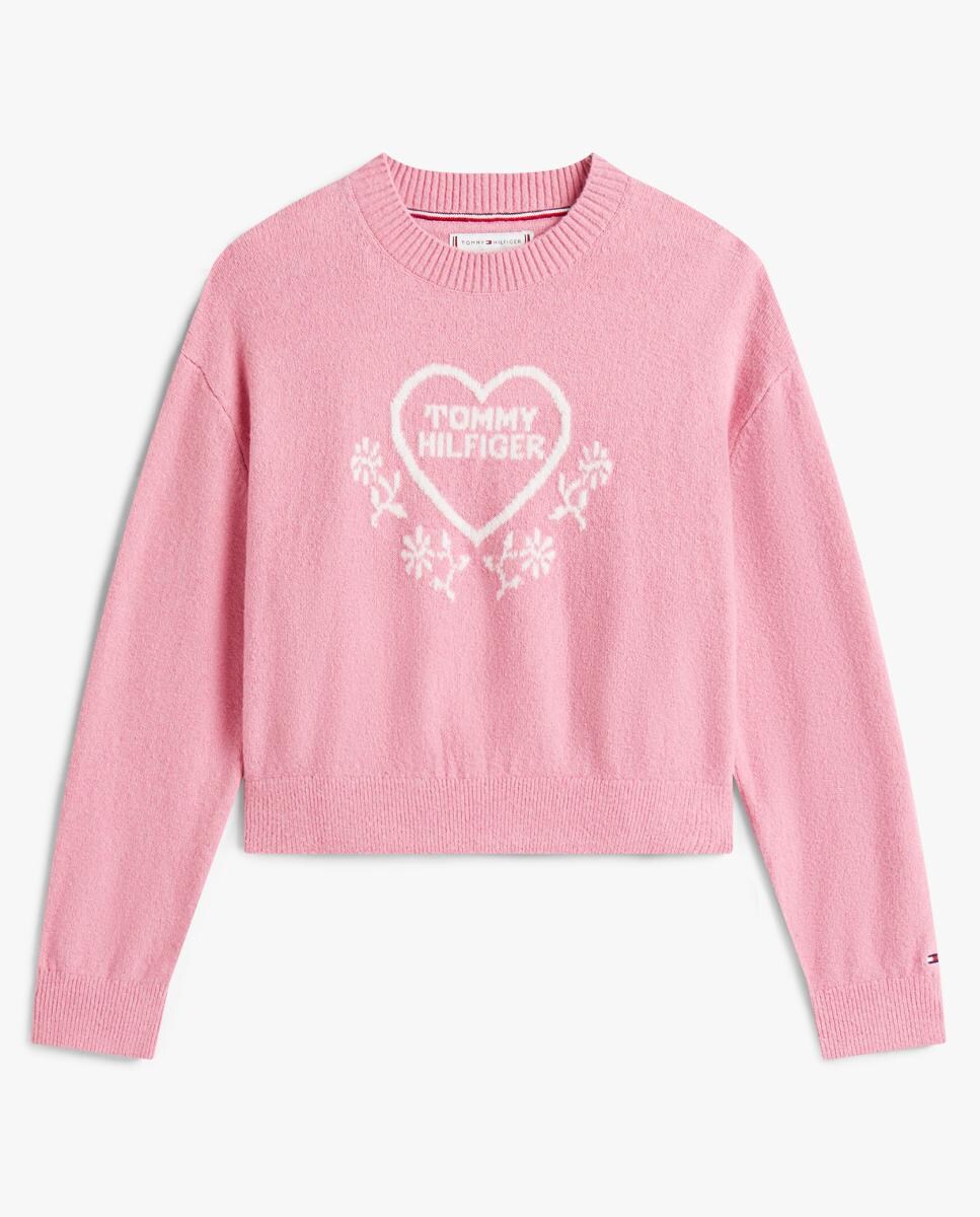 Camisola de Malha com Logótipo da Marca e Decote Redondo Rosa-5