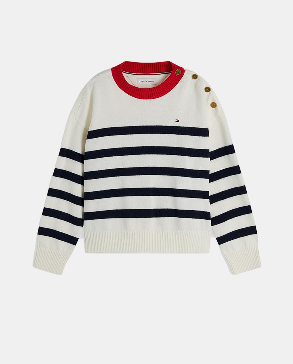 Jersey de niña a rayas con botones en el hombro - Tommy Hilfiger - Blanco Blanco-1