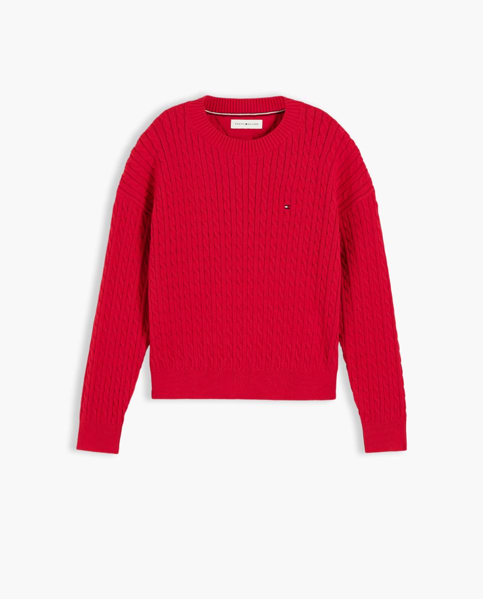 Jersey de cable de niña de cuello redondo - Tommy Hilfiger - Rojo Rojo-1