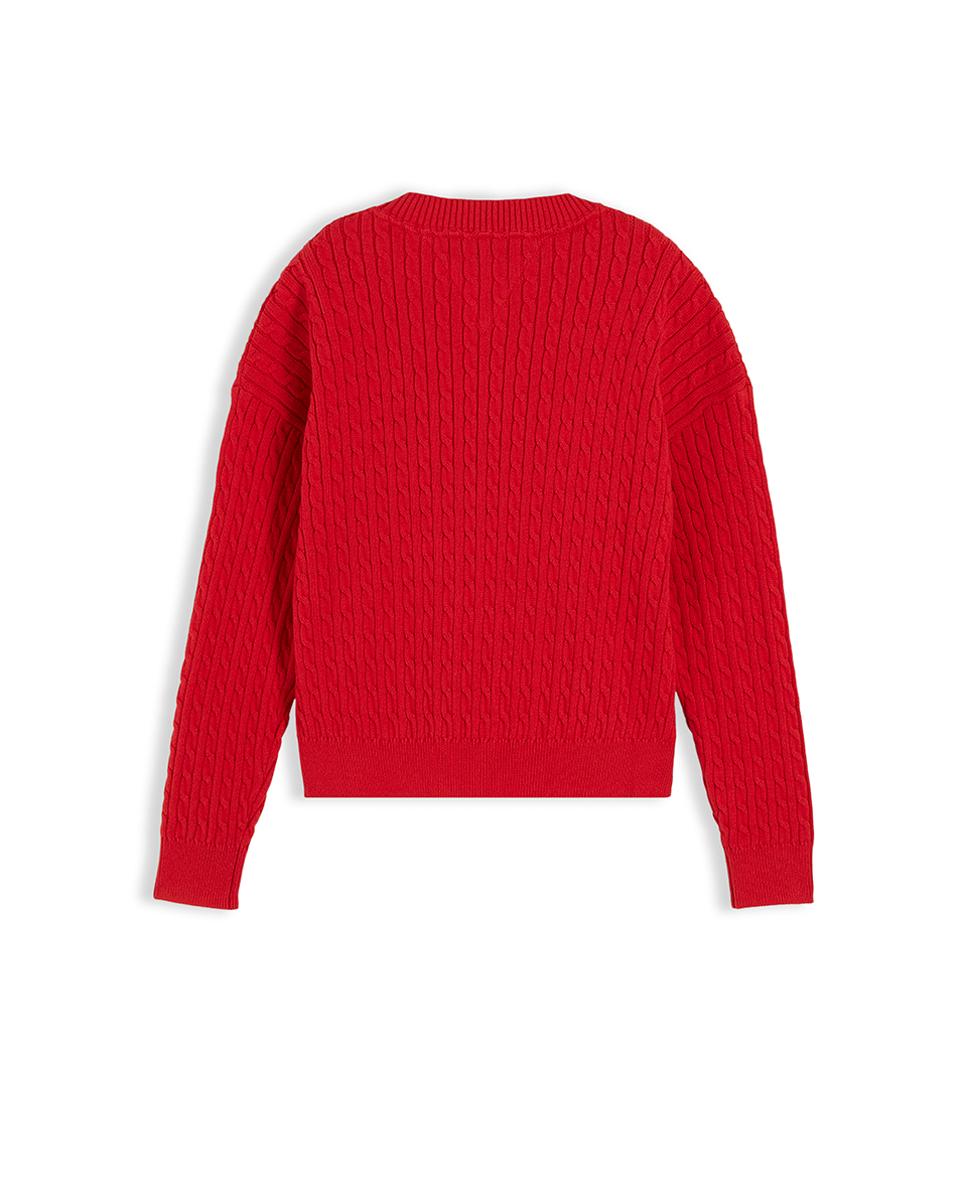 Jersey de cable de niña de cuello redondo - Tommy Hilfiger - Rojo Rojo-2