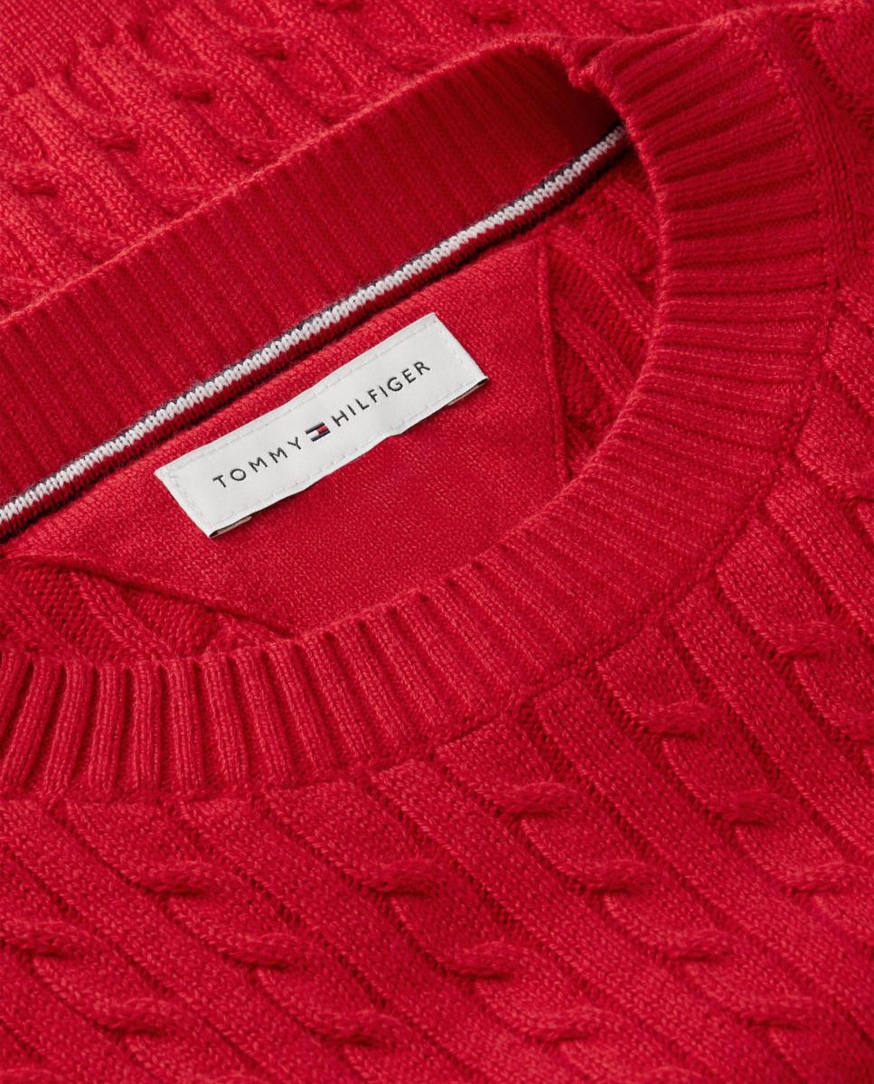 Jersey de cable de niña de cuello redondo - Tommy Hilfiger - Rojo Rojo-3