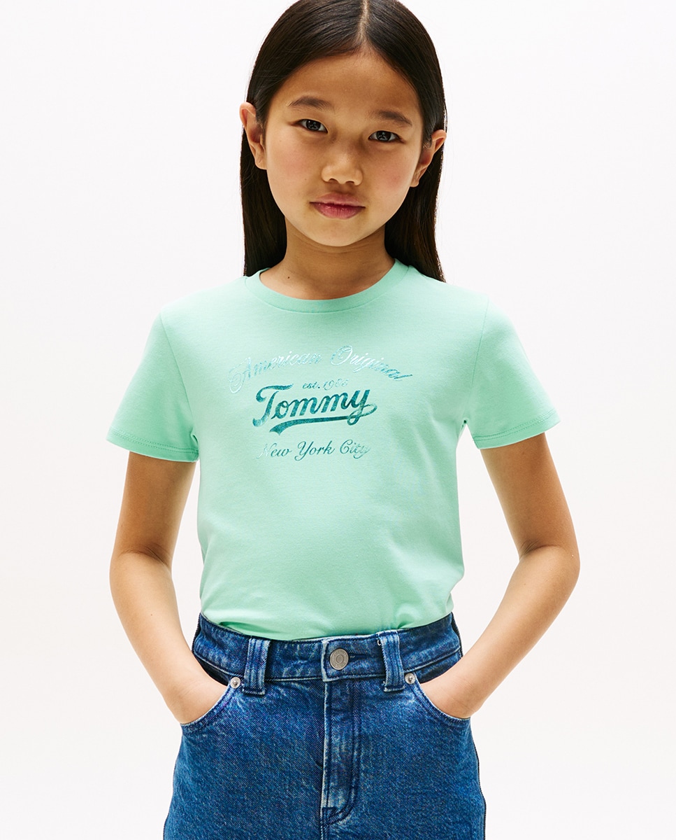 T-shirt de Manga Curta com Decote Redondo e Logótipo à Frente Verde-1