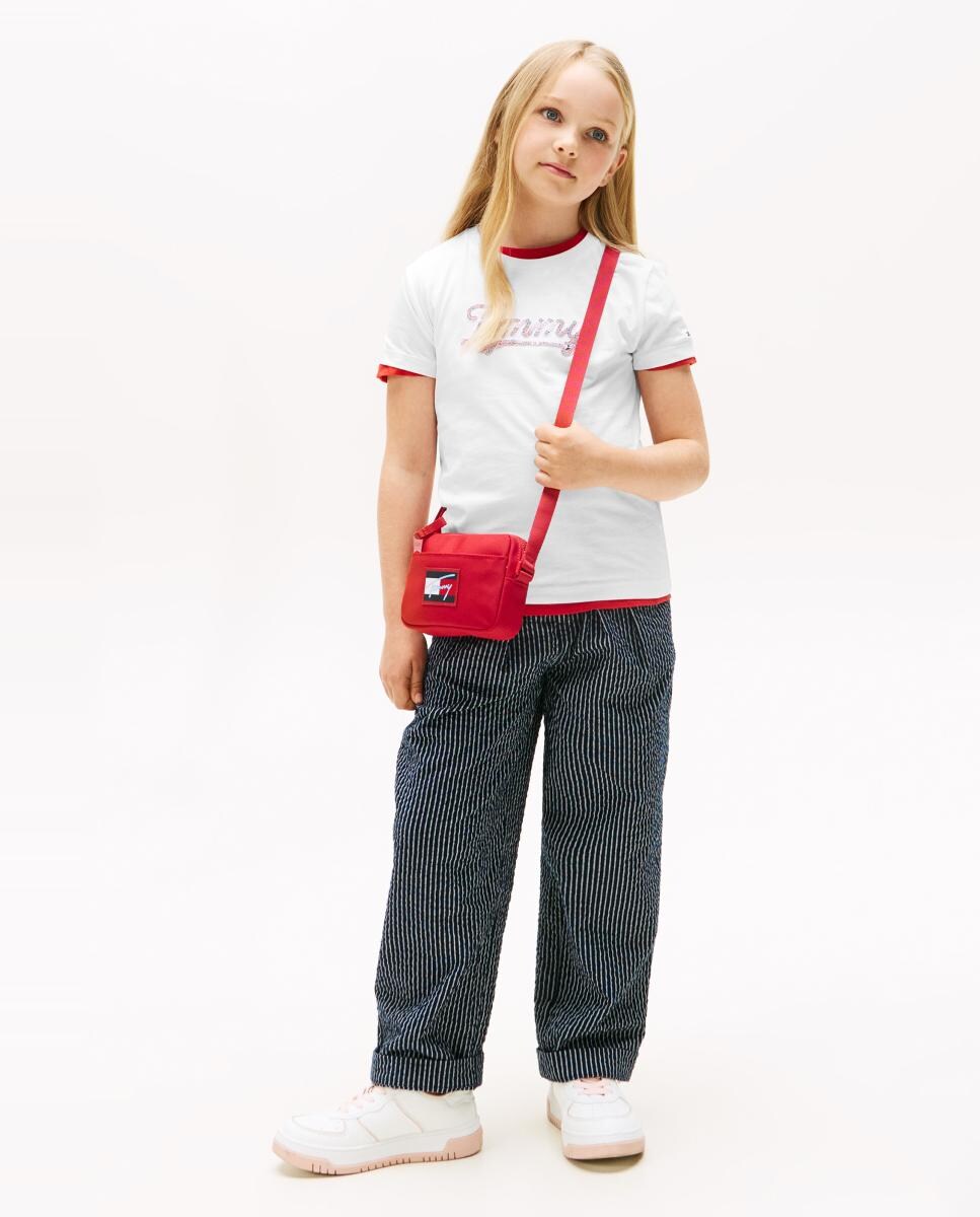 T-shirt de Manga Curta com Logótipo de Lantejoulas à Frente Branco-4