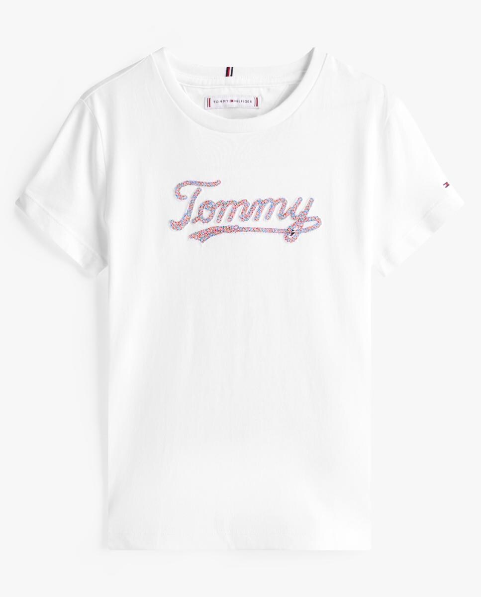 T-shirt de Manga Curta com Logótipo de Lantejoulas à Frente Branco-5