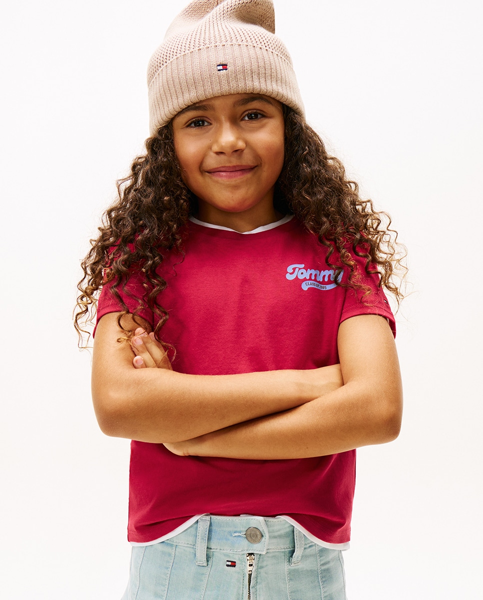 T-shirt de Manga Curta com Logótipo Varsity Vermelho-1