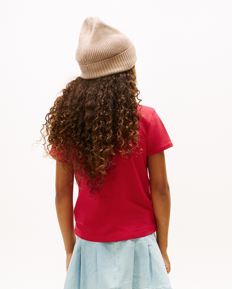 T-shirt de Manga Curta com Logótipo Varsity Vermelho-2