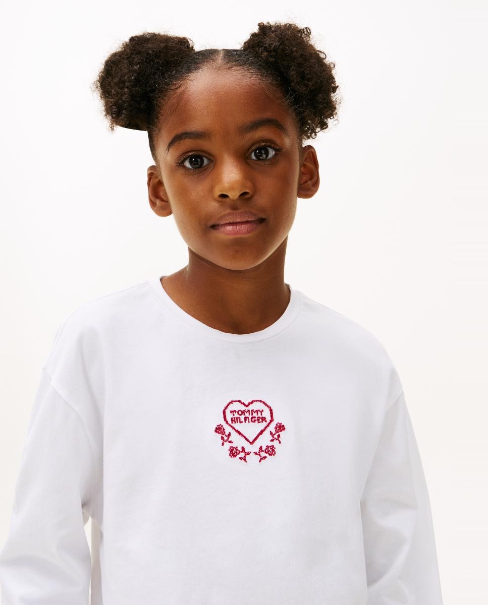 Camisola de Manga Comprida e Logótipo de Coração à Frente Branco-3