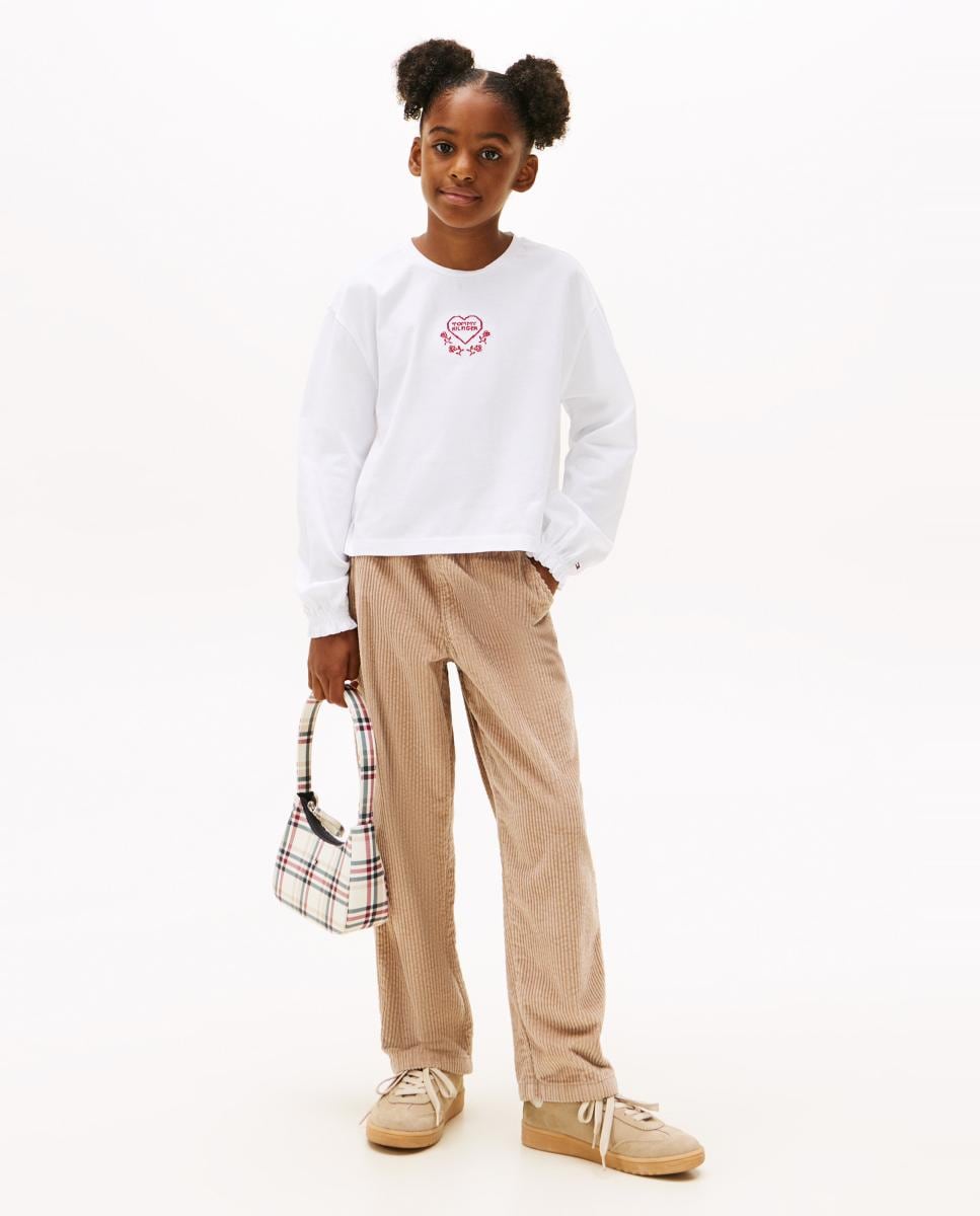 Camisola de Manga Comprida e Logótipo de Coração à Frente Branco-4