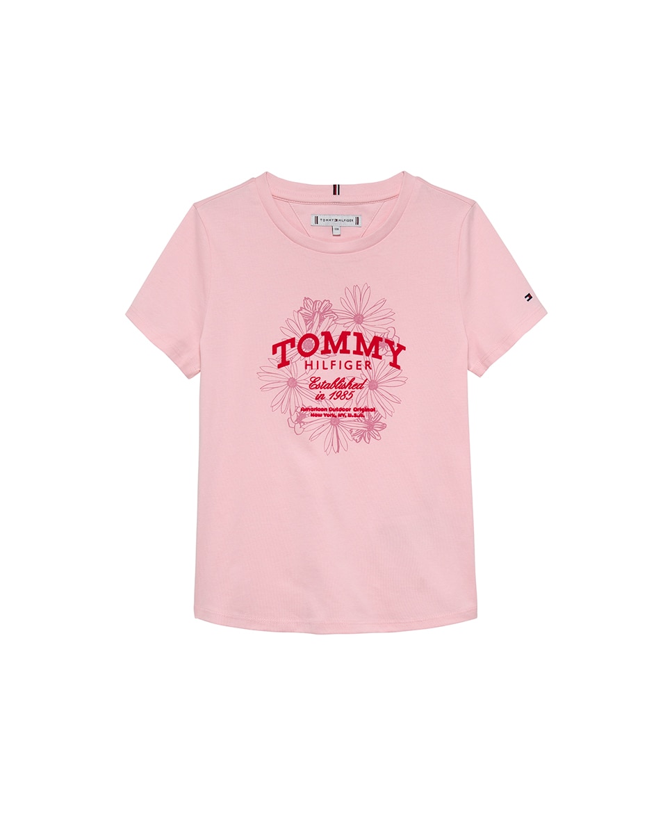 Camiseta de bebé niña con logo de flores - Tommy Hilfiger - Rosa Rosa-1