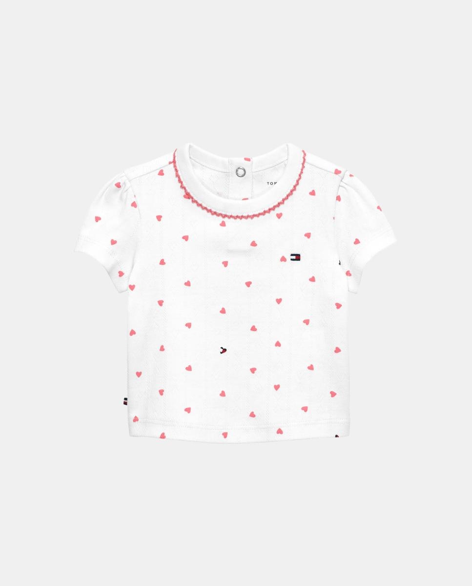 Camiseta de bebé niña de pointelle con corazones - Tommy Hilfiger - Blanco Blanco-1