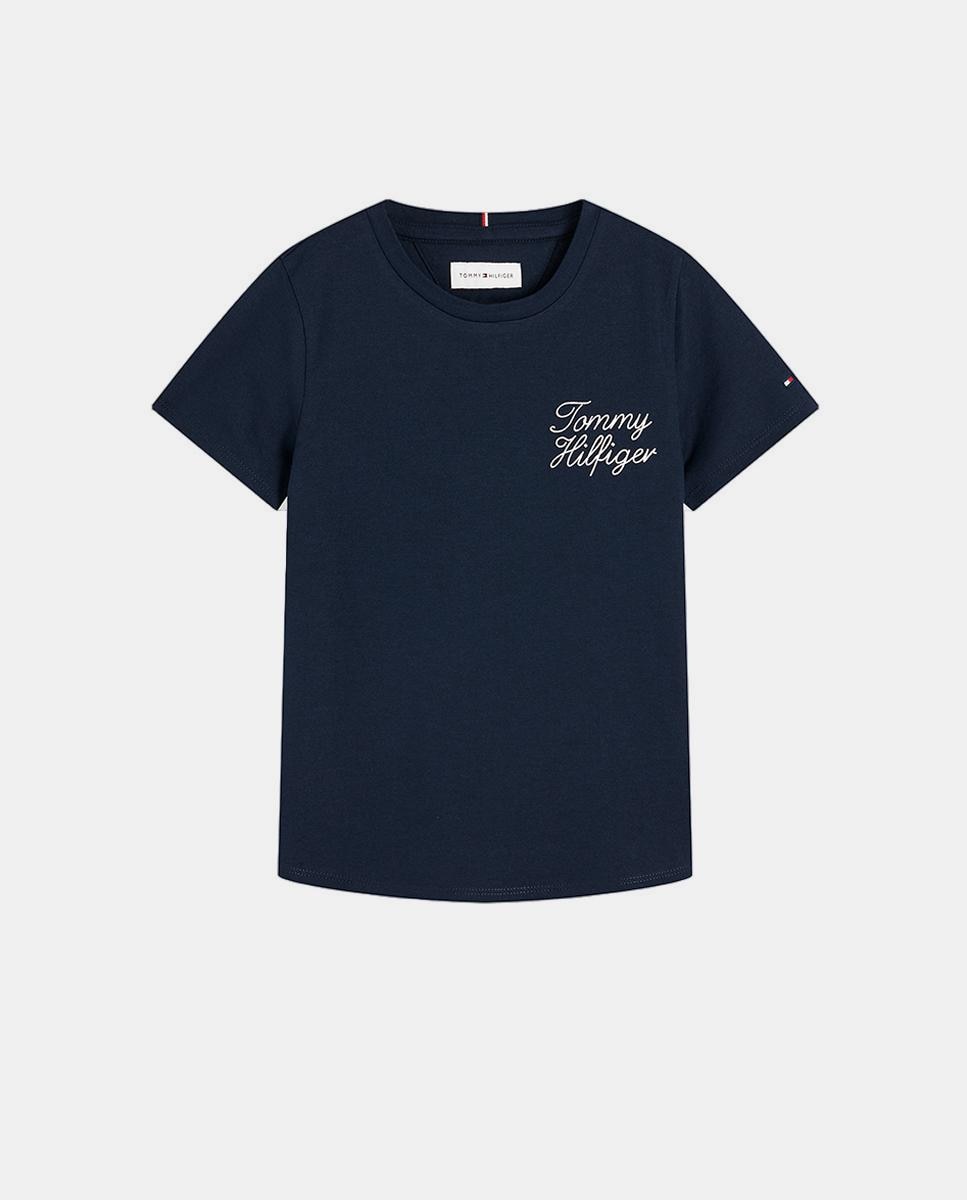 Camiseta de niña de manga corta con logo bordado - Tommy Hilfiger - Azul marino Azul marino-1