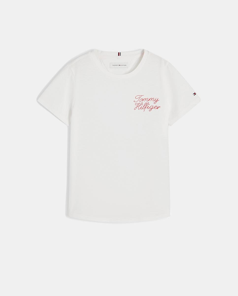 Camiseta de niña de manga corta con logo bordado - Tommy Hilfiger - Blanco Blanco-1