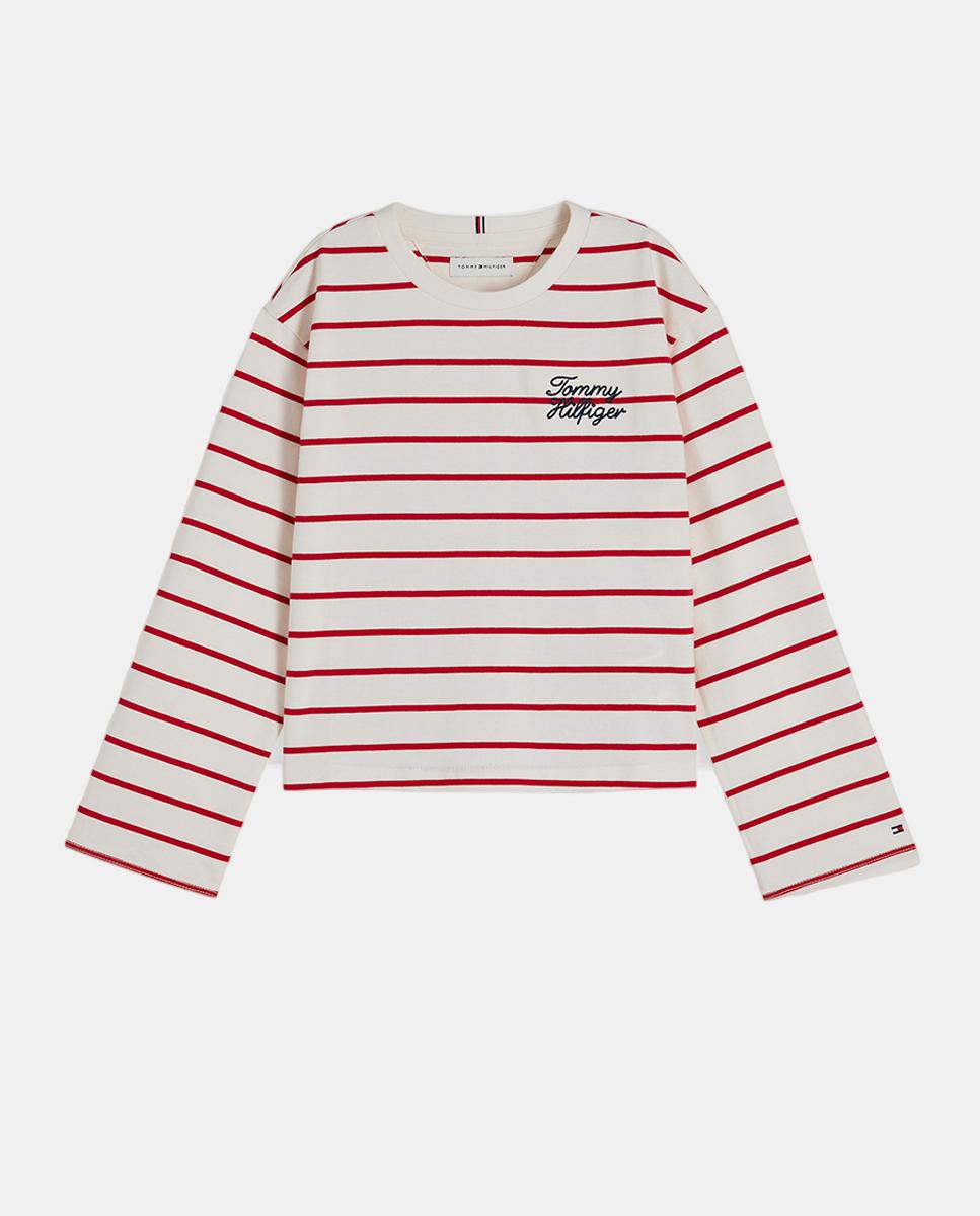 Camiseta de niña de manga larga con logo bordado - Tommy Hilfiger - Rojo Rojo-1