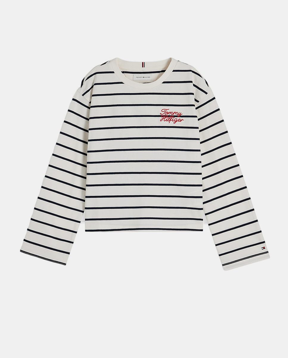 Imagen 0 de Camiseta de niña de manga larga con logo bordado Blanco