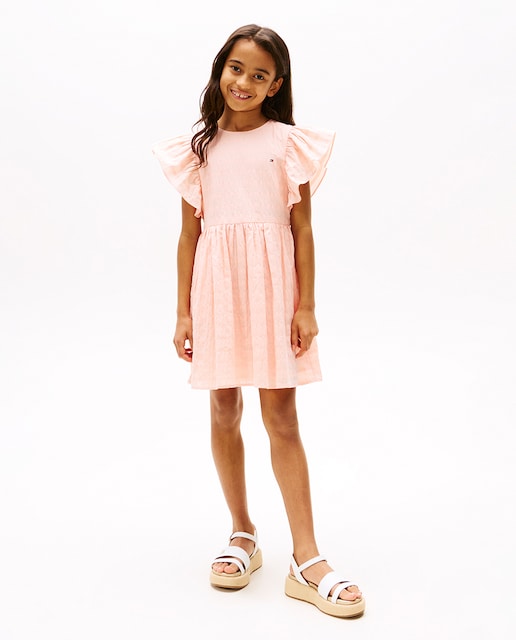 Imagem 0 de Vestido de Bebé com Manga Curta e Efeito de Textura com Folhos