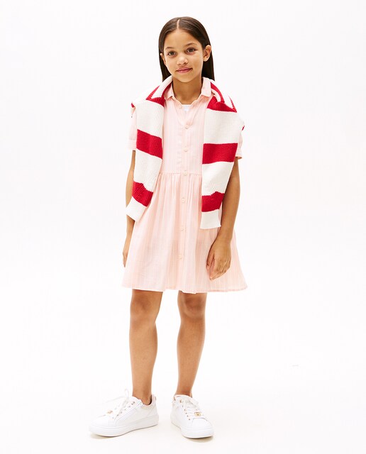 Imagem 0 de Vestido Tipo Camisa de Bebé com Manga Curta às Riscas