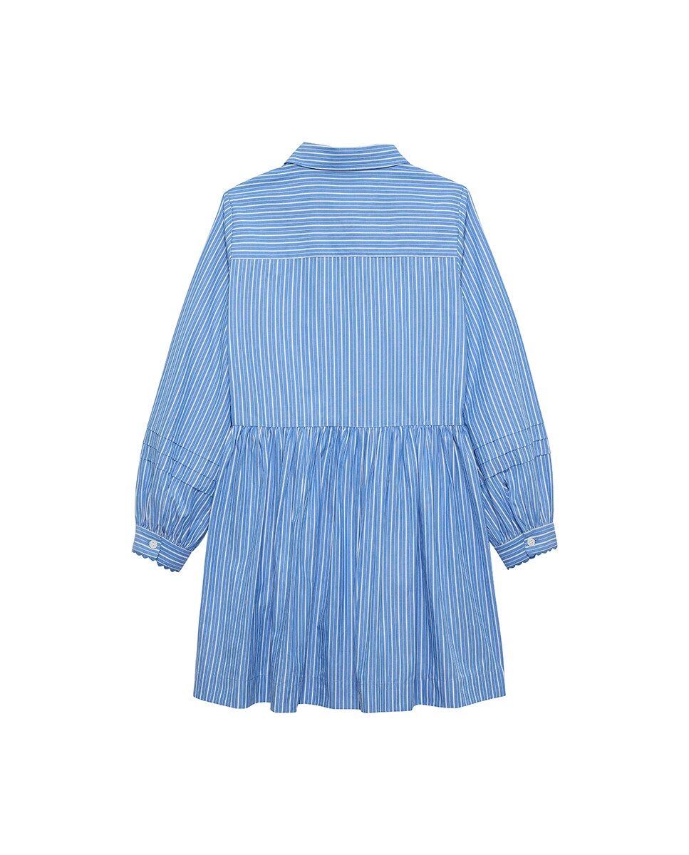 Vestido Camiseiro de Bebé às Riscas - Azul-Celeste Azul-2