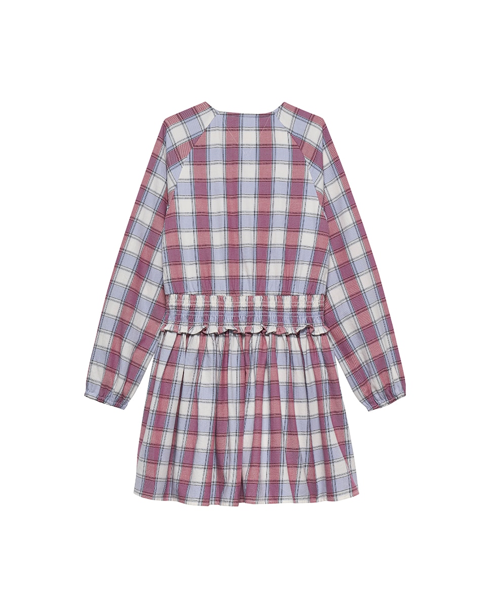 Vestido de Bebé aos Quadrados com Manga Comprida e Franzido na Cintura Tommy Hilfiger Rosa-2