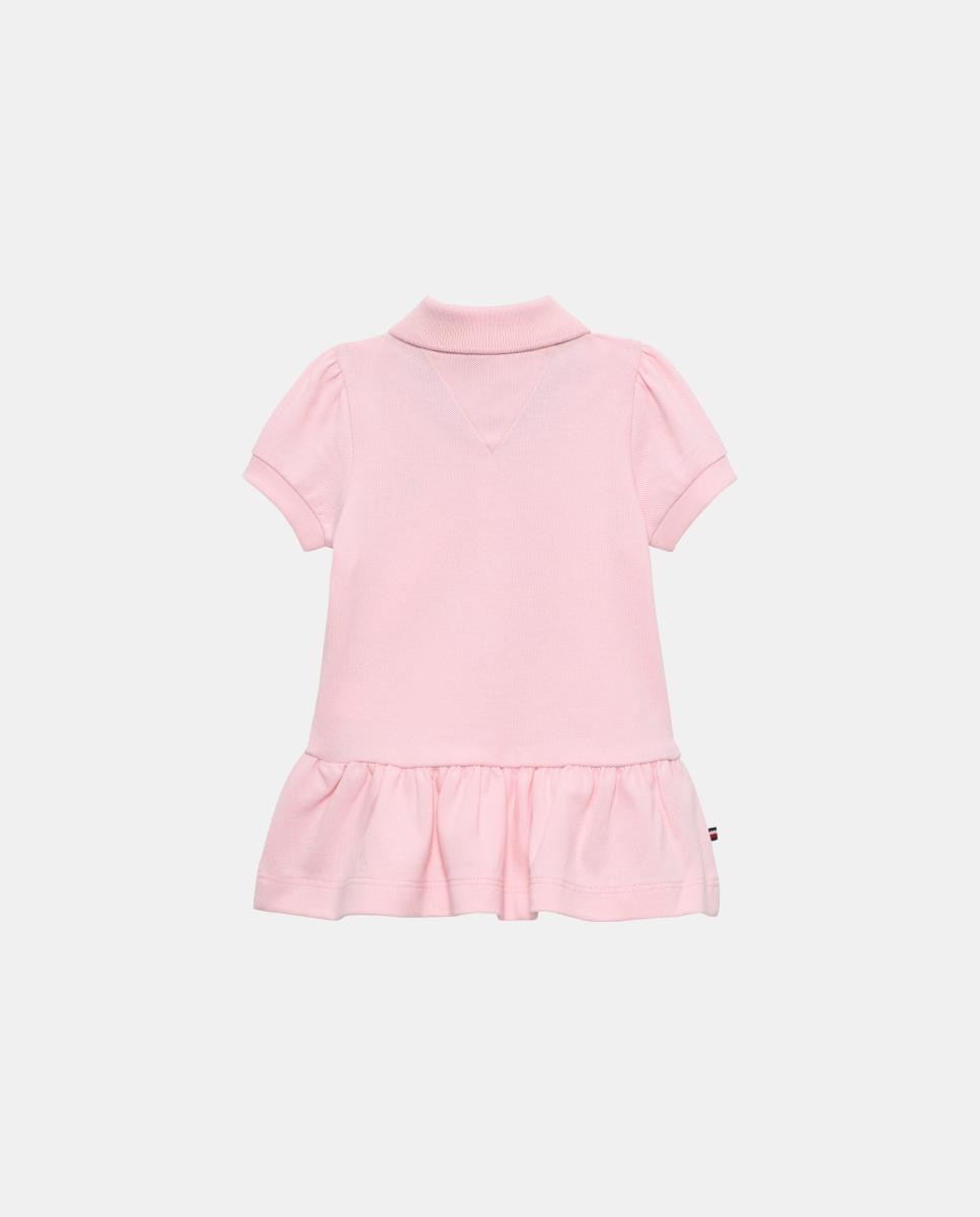 Vestido Tipo Polo de Bebé com Mangas em Balão Rosa-2