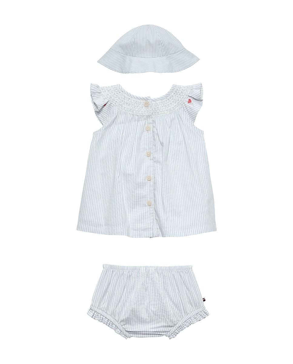 Conjunto de Bebé com Vestido, Cueca e Chapéu Azul-2