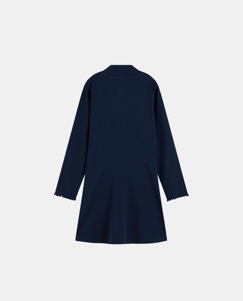 Vestido de Malha Canelada com Gola Alta Azul-2