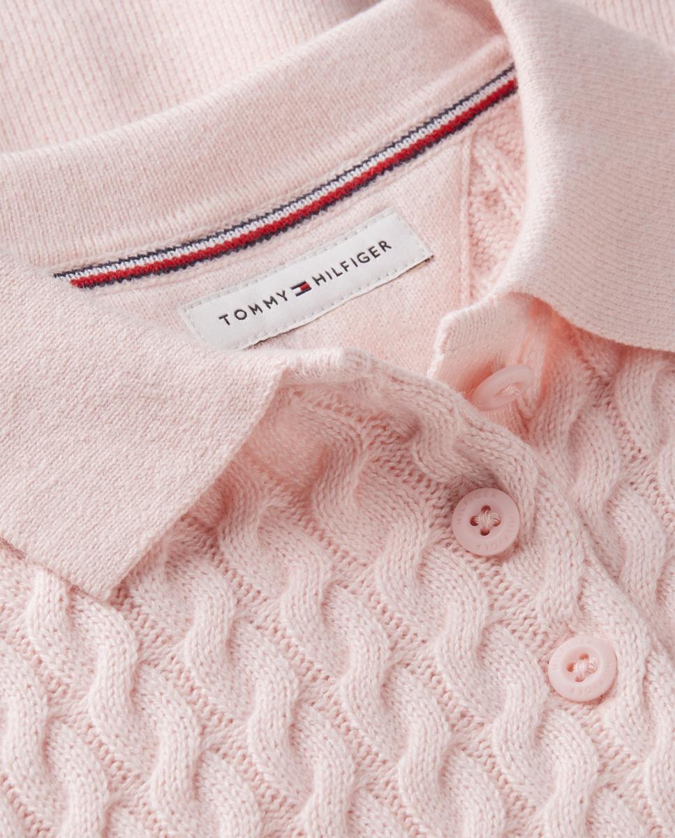 Vestido de Malha do Cabo de Bebé com Manga Comprida Tommy Hilfiger Rosa-3