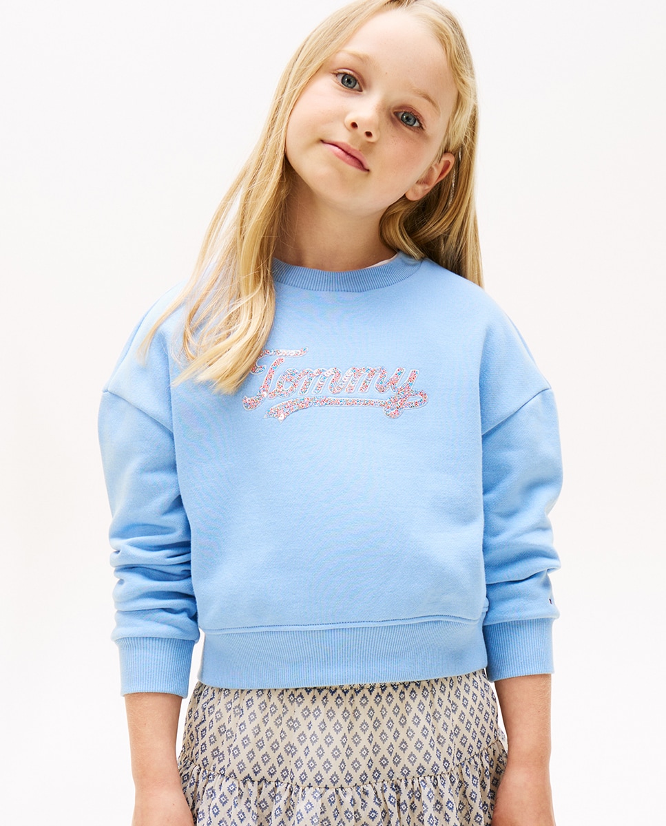 Sweatshirt com Decote Redondo e Logótipo de Lantejoulas Azul-1