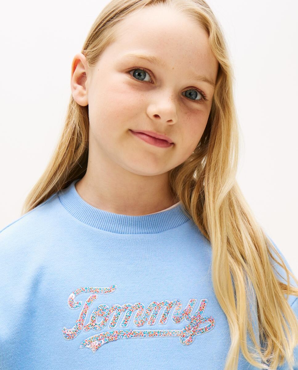 Sweatshirt com Decote Redondo e Logótipo de Lantejoulas Azul-3