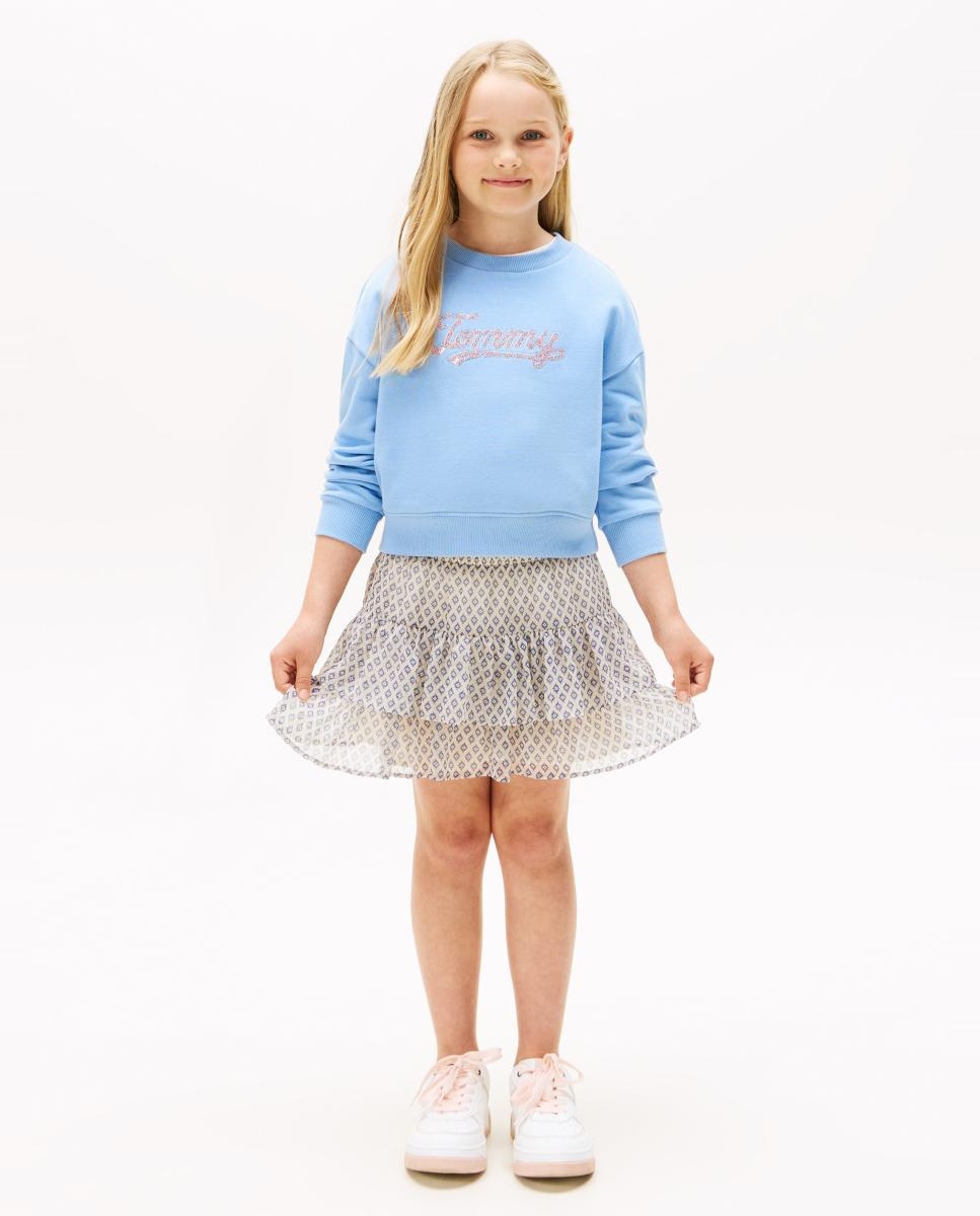 Sweatshirt com Decote Redondo e Logótipo de Lantejoulas Azul-4