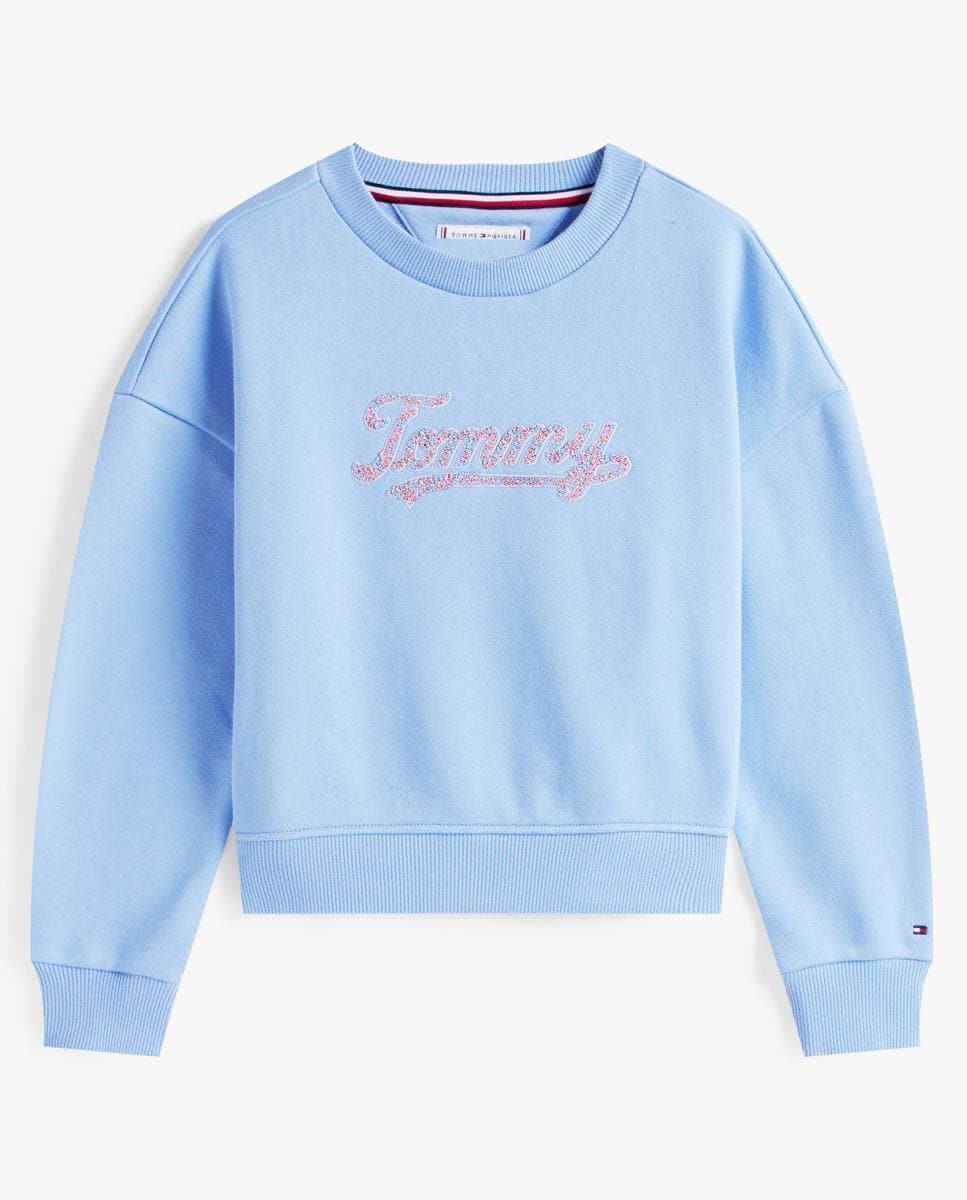 Sweatshirt com Decote Redondo e Logótipo de Lantejoulas Azul-5