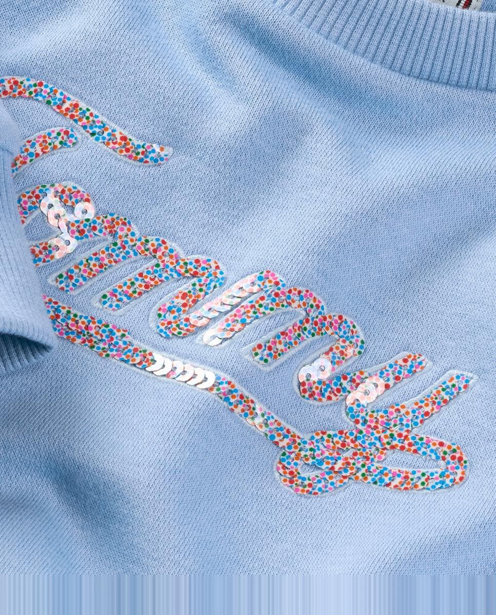 Sweatshirt com Decote Redondo e Logótipo de Lantejoulas Azul-7