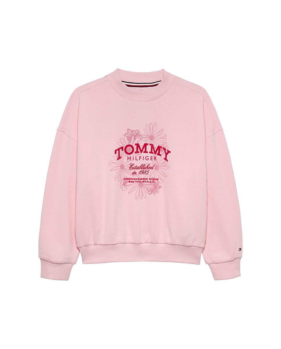Sweatshirt de Bebé com Logótipo Floral Tommy Hilfiger Rosa-1