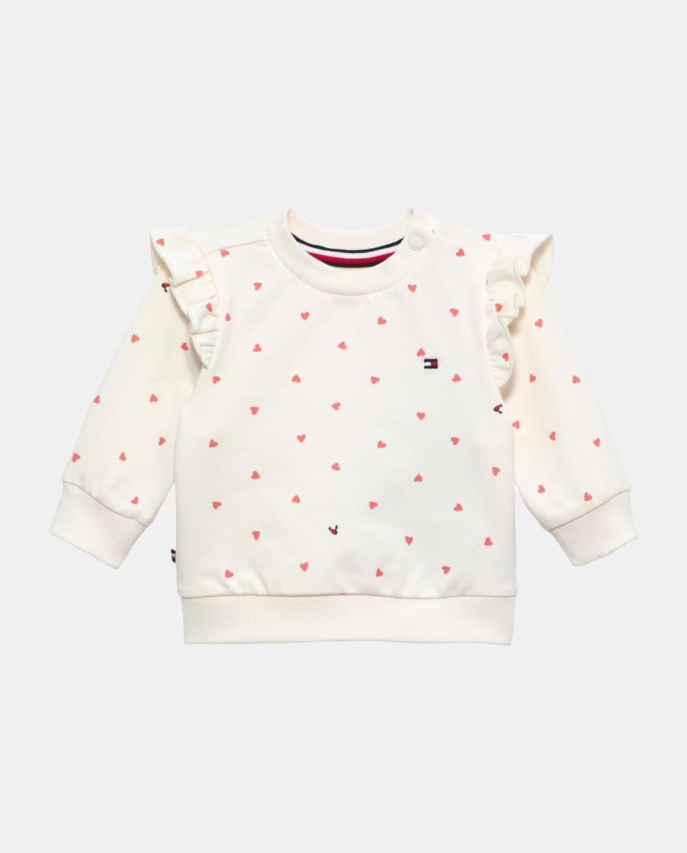 Sweatshirt de Bebé com Corações e Folhos Tommy Hilfiger Branco-1
