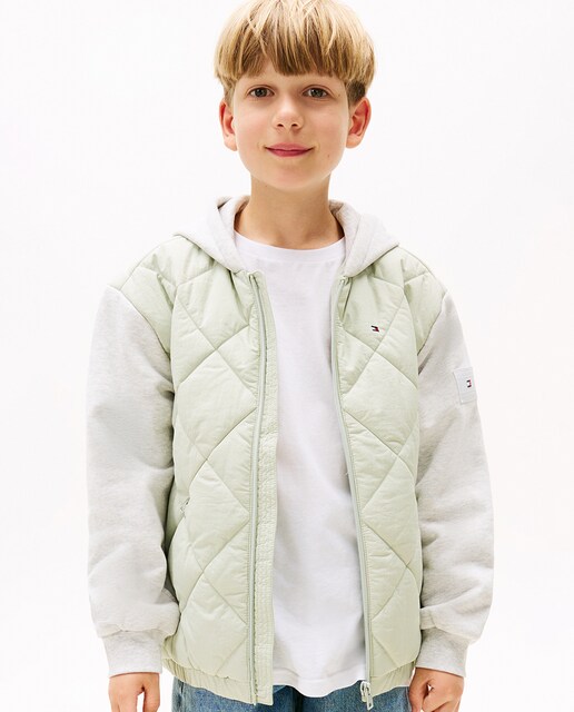Imagen 0 de Cazadora de niño con mezcla de tejido acolchado y sudadera