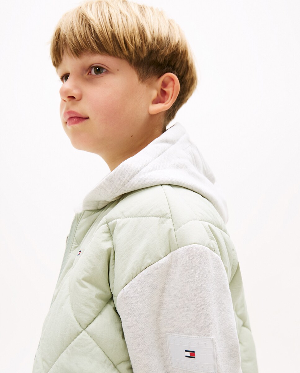 Blusão em Mistura de Tecido Acolchoado e Sweatshirt Verde-3