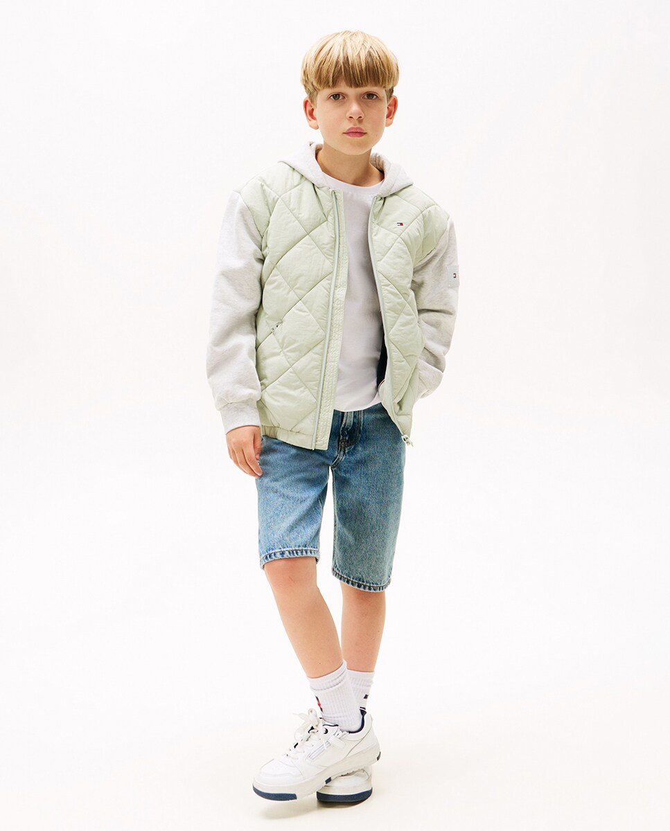 Blusão em Mistura de Tecido Acolchoado e Sweatshirt Verde-4