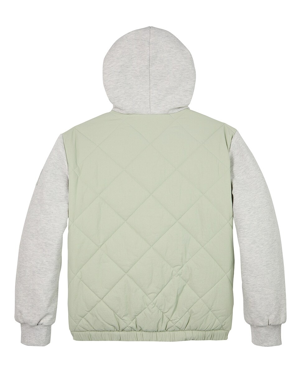 Blusão em Mistura de Tecido Acolchoado e Sweatshirt Verde-6