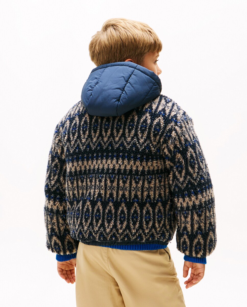 Blusão de Pelo de Borrego com Estampado de Rebordos Decorativos Azul-marinho-2