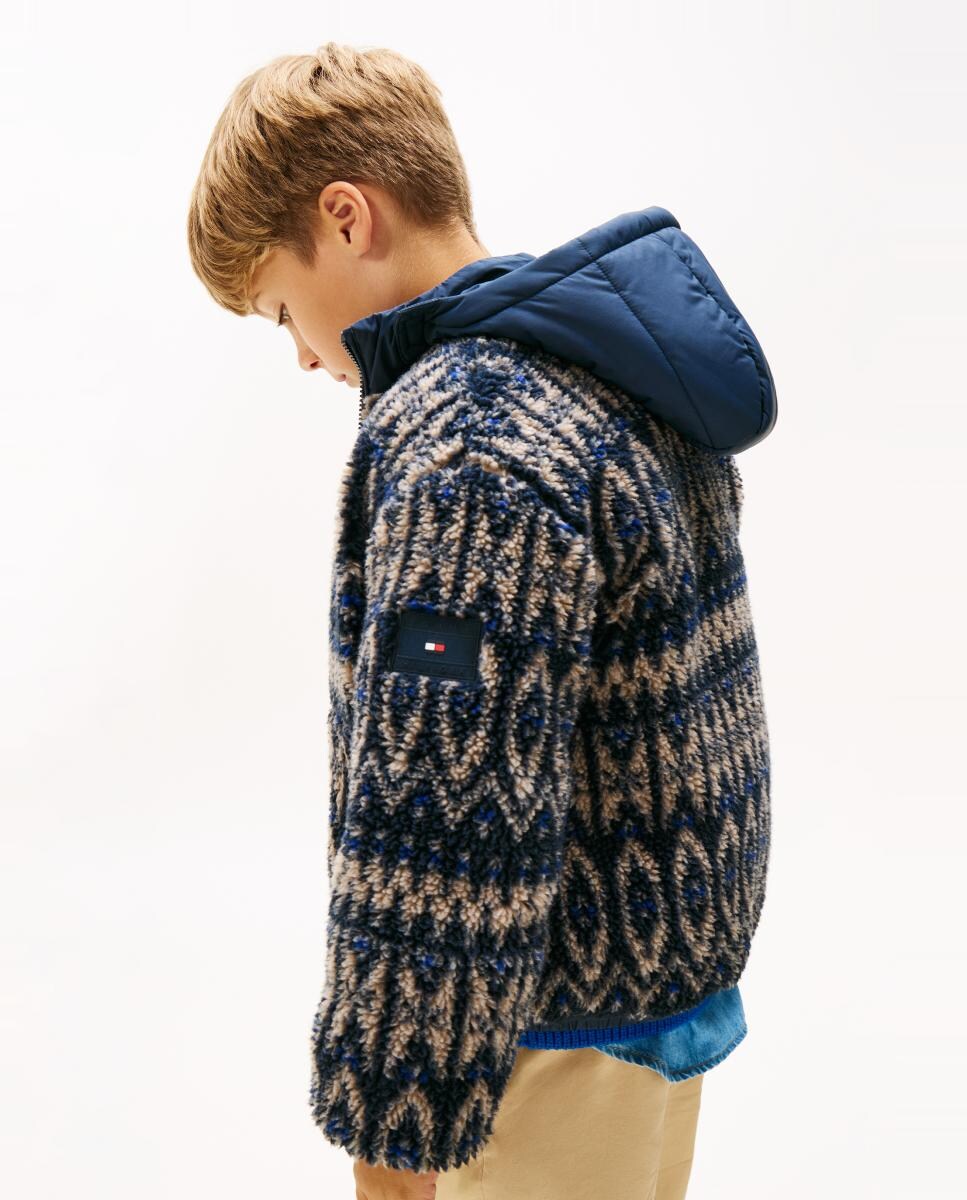 Blusão de Pelo de Borrego com Estampado de Rebordos Decorativos Azul-marinho-3