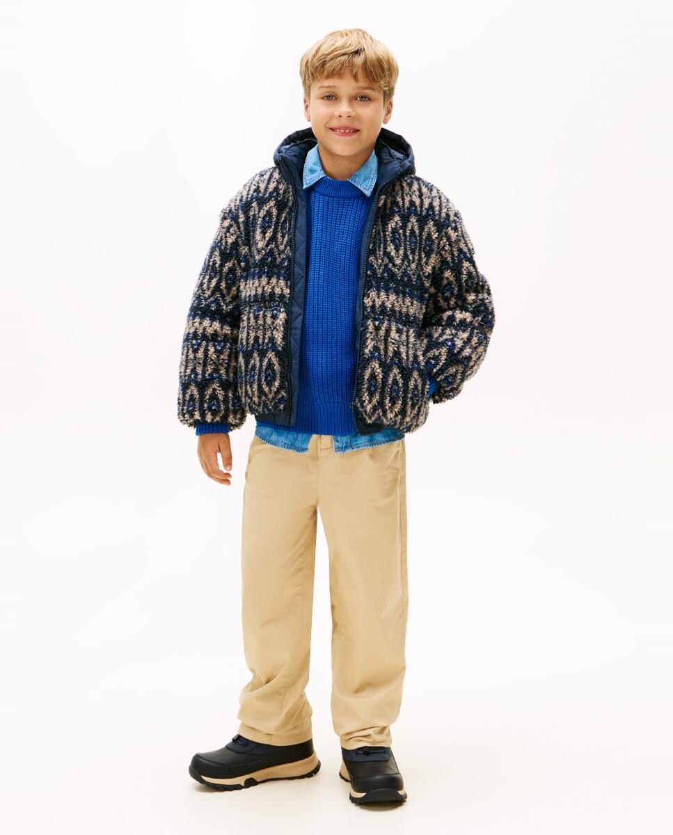 Blusão de Pelo de Borrego com Estampado de Rebordos Decorativos Azul-marinho-4