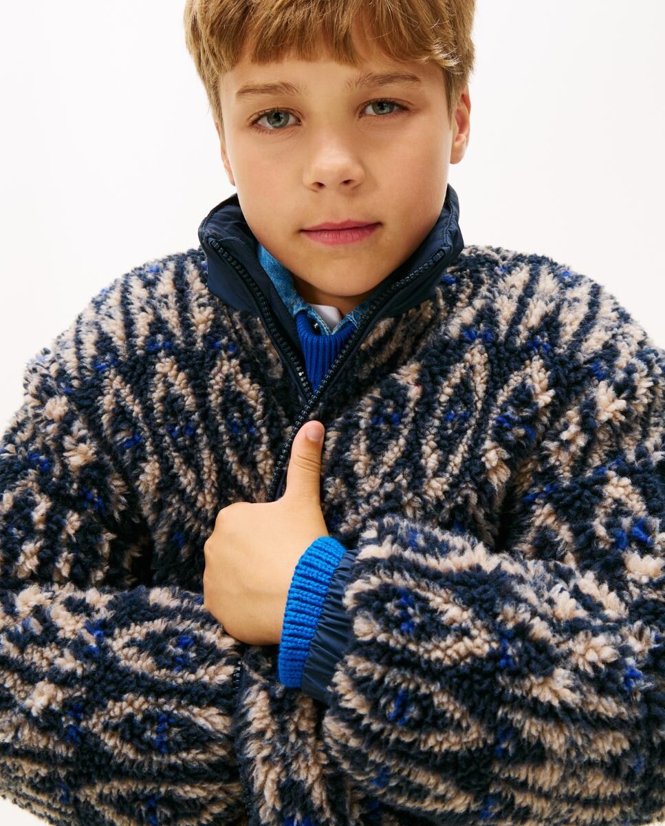 Blusão de Pelo de Borrego com Estampado de Rebordos Decorativos Azul-marinho-5