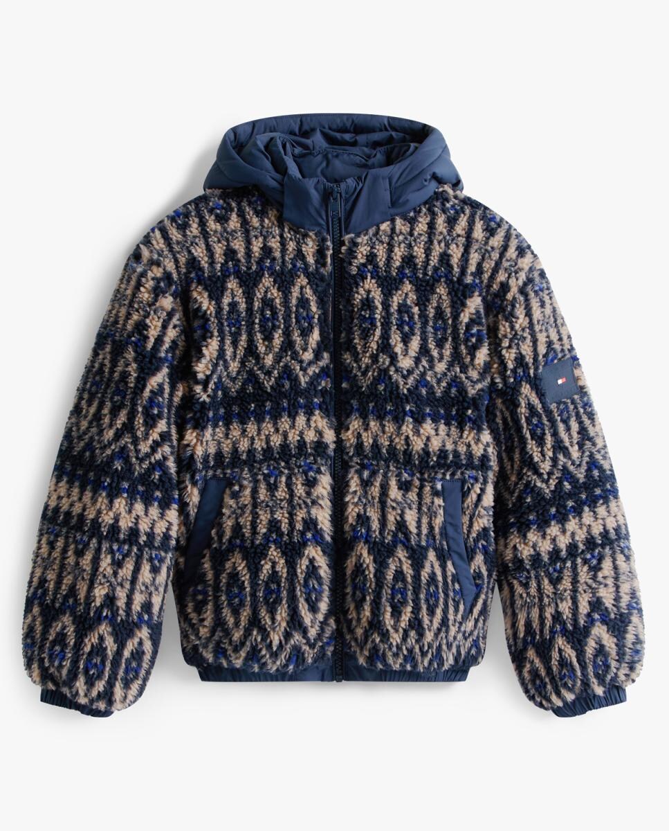 Blusão de Pelo de Borrego com Estampado de Rebordos Decorativos Azul-marinho-6