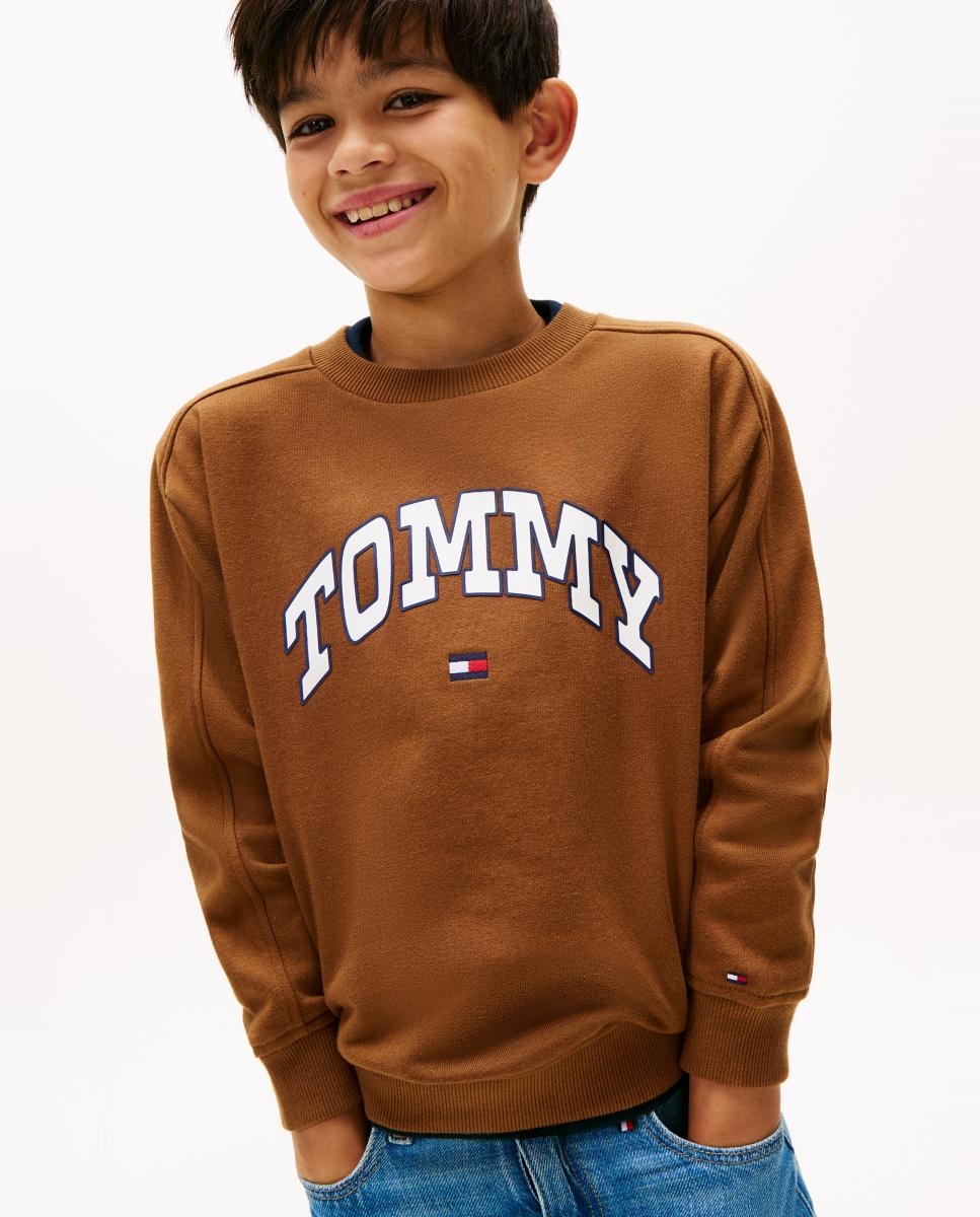 Sweatshirt de Gola Redonda e Logótipo Varsity Castanho-5