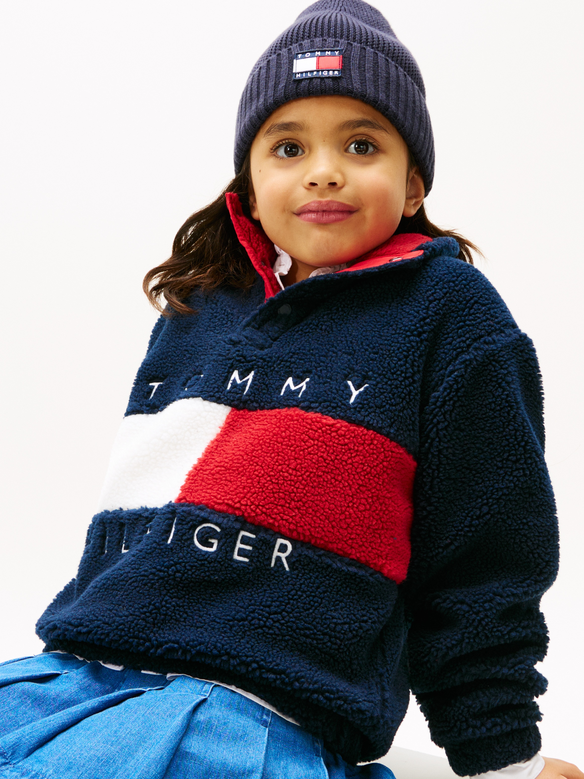 Polar de Pelo de Borrego com Logótipo de Bandeira Tommy Hilfiger Azul-3