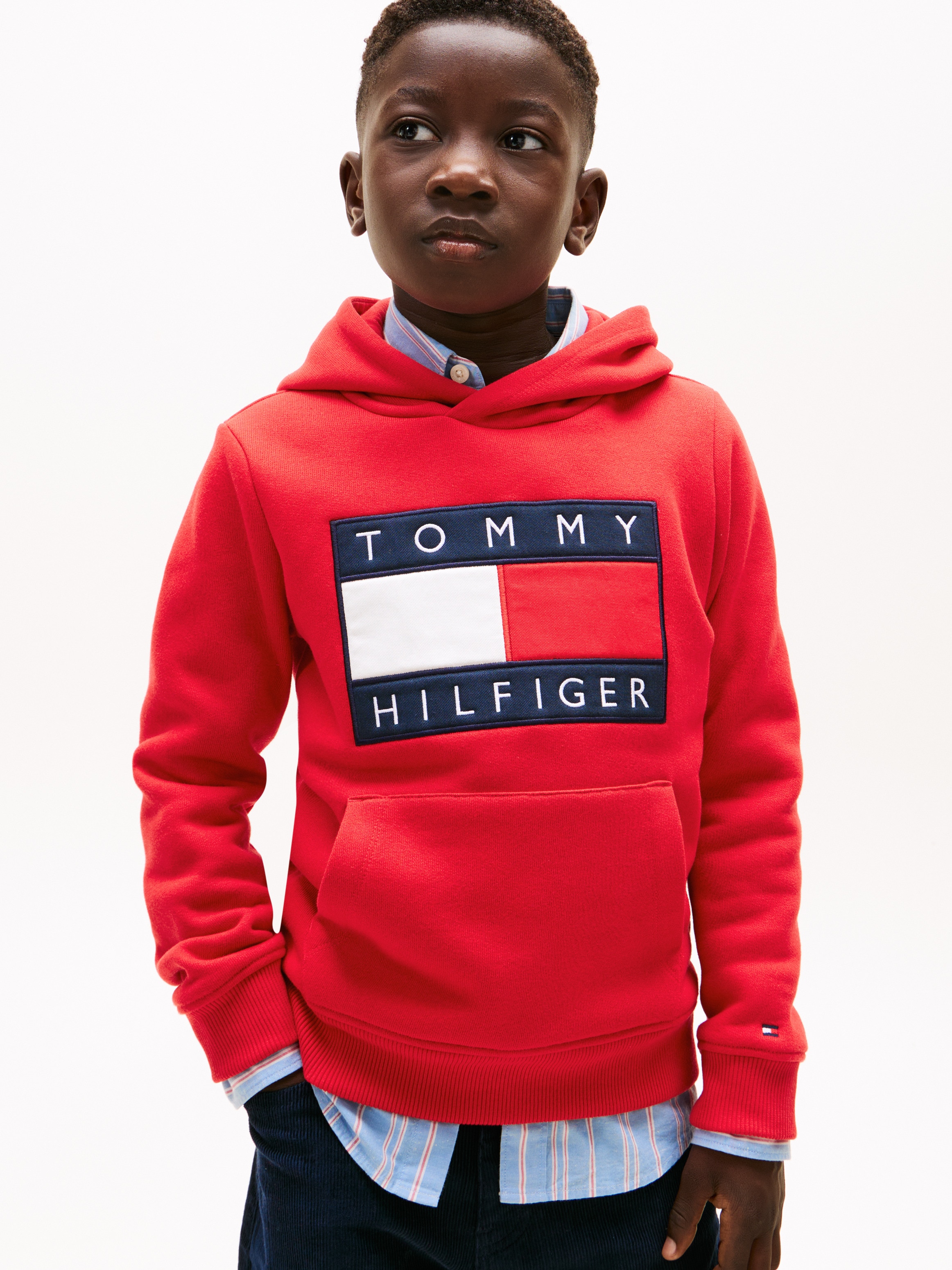 Sweatshirt com Capuz e Logótipo de Bandeira Tommy Hilfiger Vermelho-1